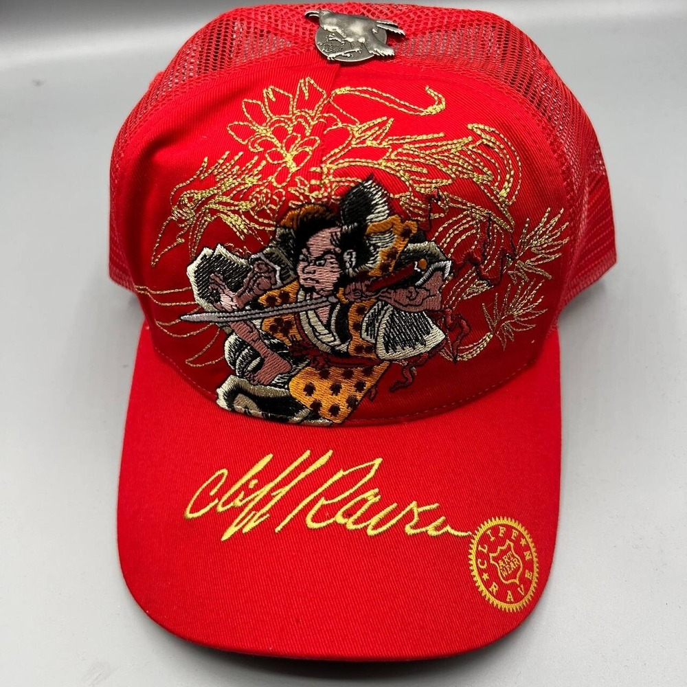 Vintage Cliff Raven Hat Red Ed Hardy Japanese tattoo Snap back Trucker Cap 90s